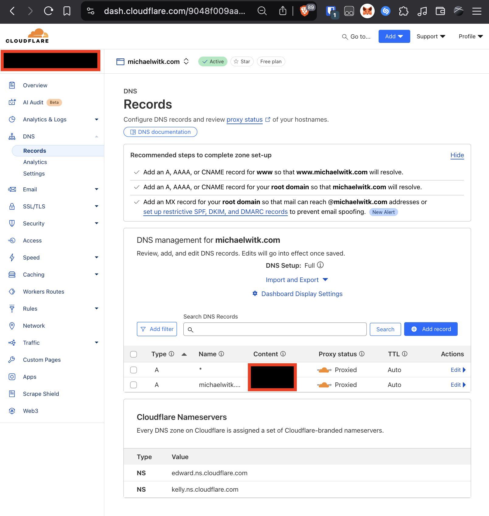 Cloudflare DNS settings