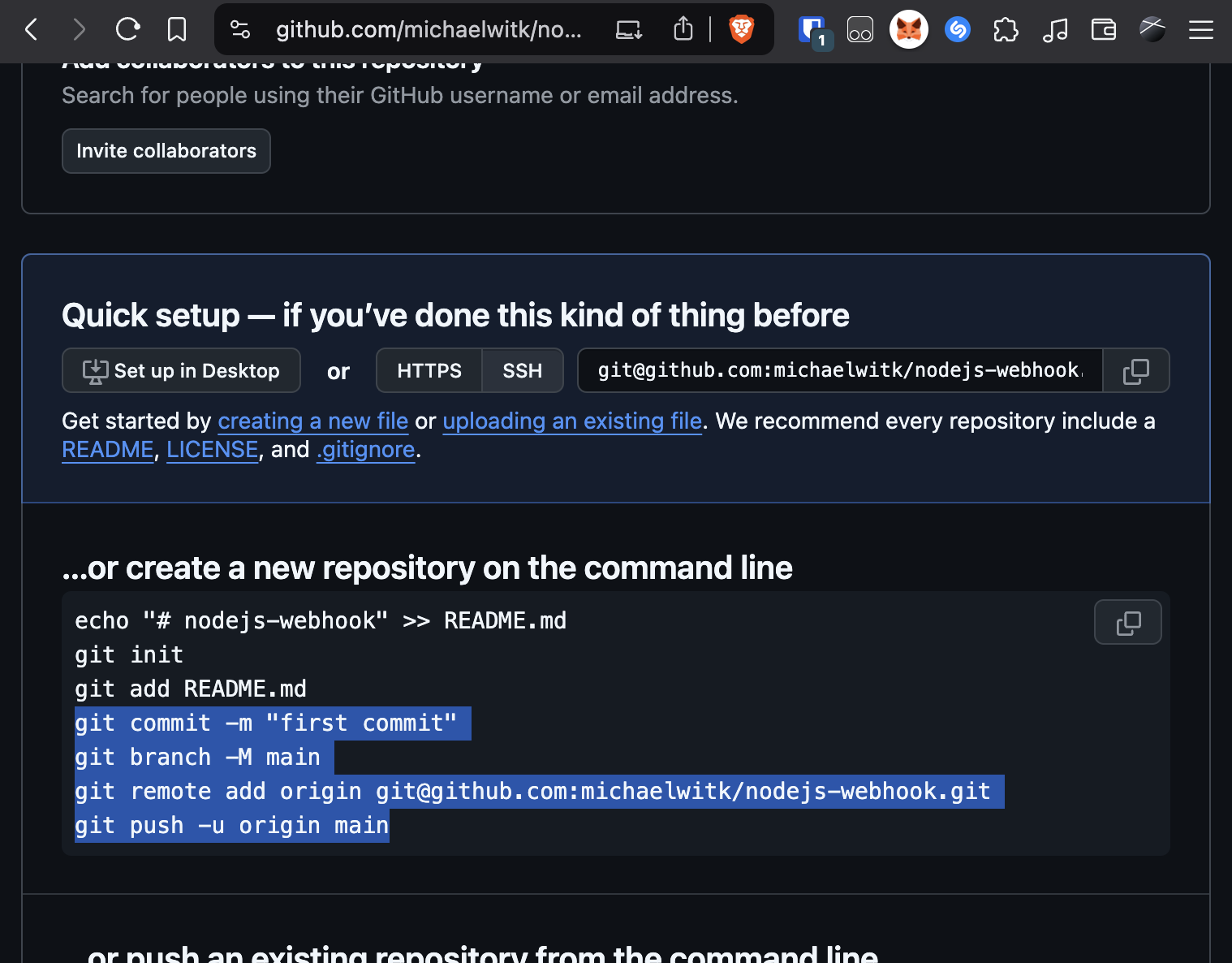 GitHub repository code block