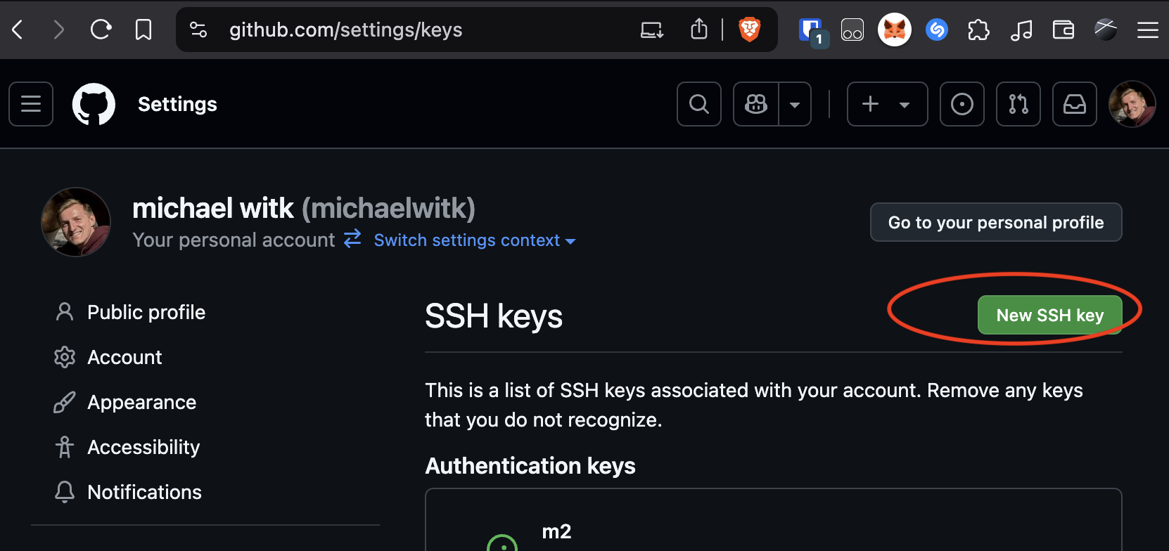 GitHub SSH key settings